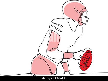 American Football Spieler mit einer durchgehenden Linie, männliche Strichkunst mit Farbformen Stock Vektor