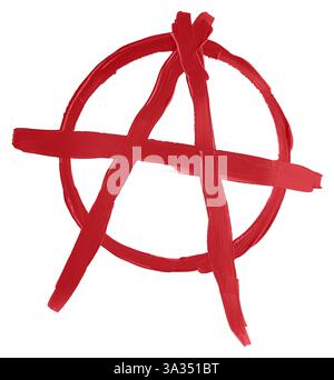 Grunge Pinsel gemaltes Anarchiezeichen isoliert auf weißem Hintergrund. Stockfoto