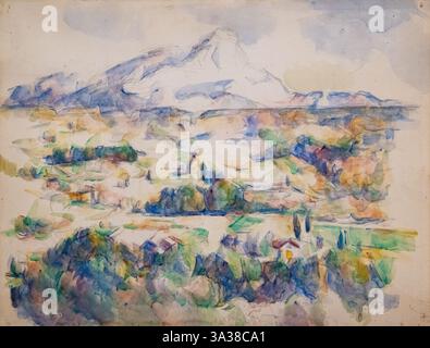 Paul Cezanne Gemälde, Cezanne Mont Sainte Victoire, 1902-6. Landschaftsmalerei von Cezanne. Französische postimpressionistische Aquarelle, Stockfoto