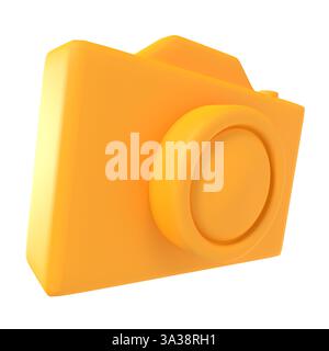 Eine hellgelbe Kamera mit kreisförmigem Objektiv, die ein verspieltes Design und lebendige Farben bietet. Stockfoto
