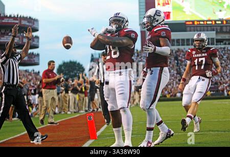 6. September 2014 - Columbia, SC, USA - South Carolina Running Back Mike Davis (28) feiert am Samstag, 6. September 2014 seinen ersten Touchdown bei einem Run Play gegen East Carolina im Williams-Brice Stadium in Columbia, S.C. (Abbildung: © Gerry Melendez/MCT/ZUMA Wire) Stockfoto