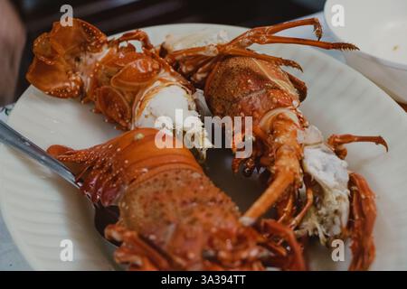 Teller mit frisch gekochten Hummer Stockfoto