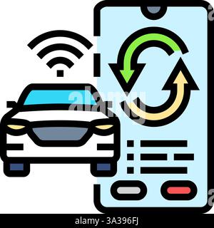Smartphone mit Auto-Entertainment-Farbsymbolvektor-Illustration verbunden Stock Vektor