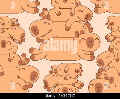 Nahtloses Capybara-Muster. Capybaras Hintergrund. Verzierung aus Kinderstoff Stock Vektor