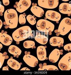 Nahtloses Capybara-Muster. Capybaras Hintergrund. Verzierung aus Kinderstoff Stock Vektor