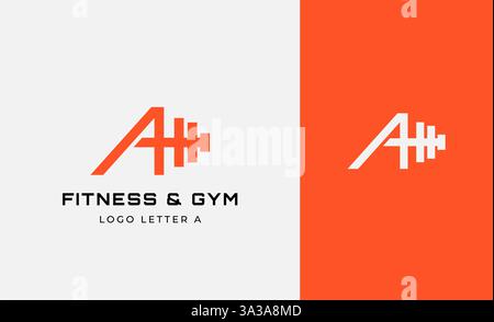 Logo Fitness Letter A mit Fitnessausstattung Konzept. Dumble, Bumble, Kettlebell-Konzept. Fitness, Gesundheit, Bodybuilder Logo Design Vorlage. Stock Vektor