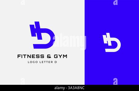 Logo Fitness Letter D mit Fitnessausstattung Konzept. Dumbble, Bumble, Kettlebell-Konzept. Fitness, Gesundheit, Bodybuilder Logo Design Vorlage. Stock Vektor
