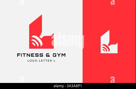 Logo Fitness Letter L mit Fitnessausstattung Konzept. Dumbble, Bumble, Kettlebell-Konzept. Fitness, Gesundheit, Bodybuilder Logo Design Vorlage. Stock Vektor