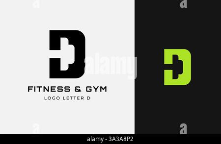Logo Fitness Letter D mit Fitnessausstattung Konzept. Dumbble, Bumble, Kettlebell-Konzept. Fitness, Gesundheit, Bodybuilder Logo Design Vorlage. Stock Vektor
