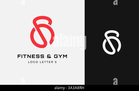 Logo Fitness Letter S mit Fitnessausstattung. Dumbble, Bumble, Kettlebell-Konzept. Fitness, Gesundheit, Bodybuilder Logo Design Vorlage. Stock Vektor