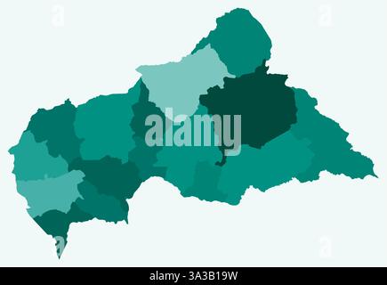 Karte der Zentralafrikanischen Republik mit Regionen. Nur eine einfache Ländergrenzkarte mit regionaler Aufteilung. Farbpalette Petrol. Stock Vektor