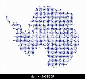 Antarktis, die Form des Landes, gebaut aus farbigen Zellen. Digitale Karte der Antarktis auf weißem Hintergrund. Kleine Kreisblöcke. Stock Vektor