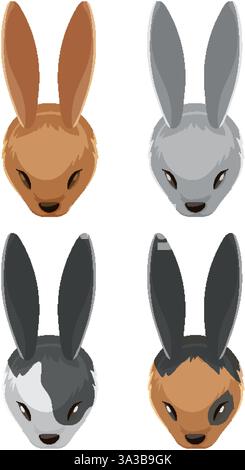 Vier Kaninchengesichter aus einer Top-down-Perspektive Stock Vektor