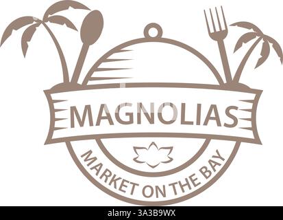 Tropisches Palmenrestaurant mit Logo Stock Vektor