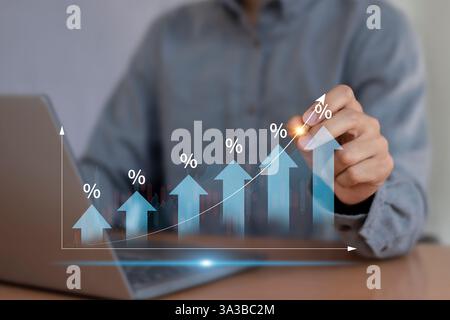 Geschäftsmann analysiert Vertriebsdaten und Finanzberichte Diagramm Geschäftswachstum digitale Marketingplanung und -Strategie Stockfoto
