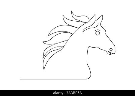 Durchgehende einzeilige Pferdezeichnung mit schwarz-weißem Vektorsymbol Stock Vektor