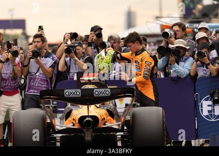 Melbourne, Australien. März 2025. Motorsport: Formel-1-Weltmeisterschaft, Grand Prix von Australien, Pole-Position für Lando Norris aus Großbritannien aus dem McLaren-Team. Quelle: Hasan Bratic/dpa/Alamy Live News Stockfoto
