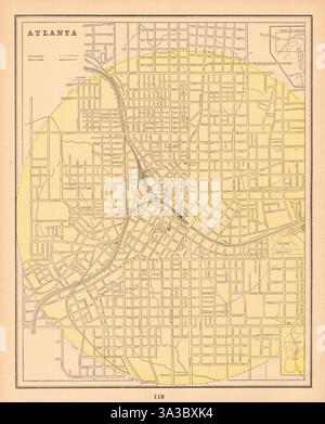 Stadtplan von Atlanta. Georgien. 1894 alte alte alte Karte im Vintage-Stil Stockfoto