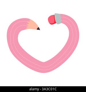 Verdrehter, gekrümmter Comic-Bleistift, der skizzenhaft kritzelnd ist. Linie Hand gezeichnet einfacher Bleistift. Flippiges flexibles Schulmaterial. Trendiges Schreibwerkzeug. Vektorabbildung Stock Vektor