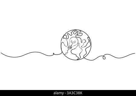 Durchgehende einzeilige Erdstunde Globus Weltkarte Umrissvektor Illustration Stock Vektor
