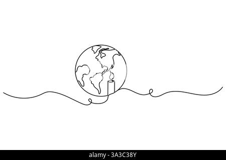 Durchgehende einzeilige Erdstunde Globus Weltkarte Umrissvektor Illustration Stock Vektor