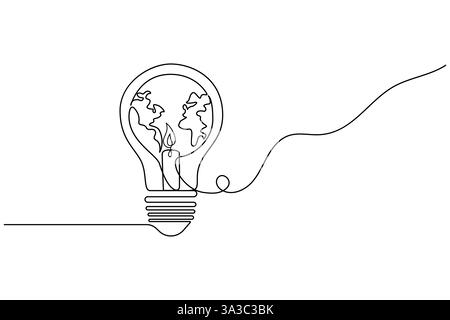Durchgehende einzeilige Erdstunde Globus Weltkarte Umrissvektor Illustration Stock Vektor