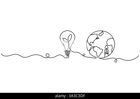 Durchgehende einzeilige Erdstunde Globus Weltkarte Umrissvektor Illustration Stock Vektor