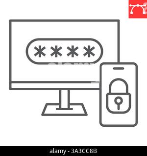 Zweistufiges Authentifizierungszeilensymbol, Sicherheit und Schutz, 2FA zwei-Faktor-Authentifizierungsvektorsymbol, Vektorgrafiken, bearbeitbares Konturzeichen, Stock Vektor