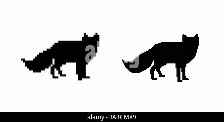Pixelart schwarze Wolfssilhouetten in Seitenansicht Stock Vektor