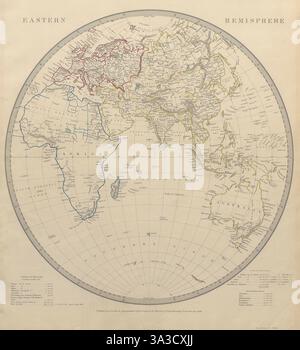 ÖSTLICHE HEMISPHÄRE Europa Afrika. Berge von Kong. Asien Australien. SDUK 1844-Karte Stockfoto