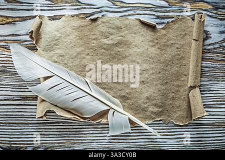 Vintage Pergamentfedern auf Holzbrett Stockfoto