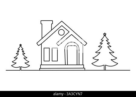 Weihnachtsbaum durchgehende einzeilige Zeichnung des minimalistischen Vektordesigns Stock Vektor