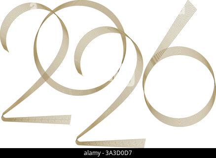 . Neujahr 2026 Zahlenvektor Illustration isoliert auf weißem Hintergrund Gold 2026 Neujahr. Stock Vektor