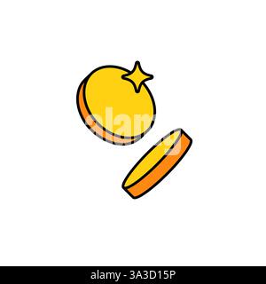 Helle Goldmünze im Cartoon-Stil mit Glanz und kleinem offenen Deckel in schlichtem Design Stock Vektor