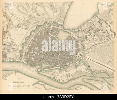 HAMBURG. Stadtplan der antiken Stadt. SDUK 1844 altes Diagramm Stockfoto