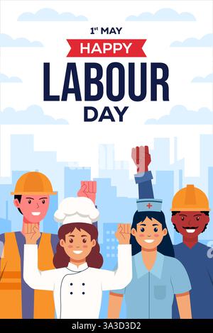 Vertikale Banner-Illustration zum Happy Work Day in flacher Form Stock Vektor