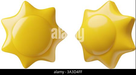Sun 3d Symbole. Minimales Comic Sommer Vektor Element isoliert auf weiß Stock Vektor