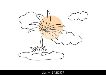 Durchgehende einzeilige Wolke und Sonnenzeichnung der isolierten Konturvektordarstellung Stock Vektor