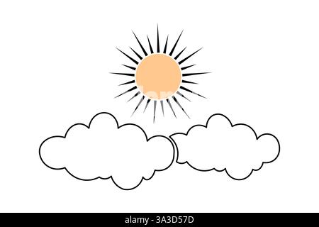 Durchgehende einzeilige Wolke und Sonnenzeichnung der isolierten Konturvektordarstellung Stock Vektor