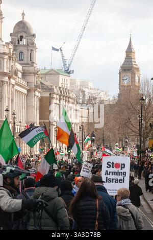 London, Großbritannien. März 2025. Anhänger der palästinensischen Staatlichkeit und Menschen, die für ein freies Palästina plädieren, gingen auf die Straßen Londons, um gegen den israelischen Völkermord im Gaza-Streifen und die unterdrückende Polizeiarbeit im Gazastreifen zu protestieren. Die Rallye ging vom Green Park entlang Piccadilly, dann am Trafalgar Square vorbei nach Whitehall. Quelle: Anna Watson/Alamy Live News Stockfoto