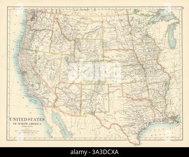 Vereinigte Staaten von Nordamerika (Western States) von W. & A.K. Johnston 1887 Karte Stockfoto