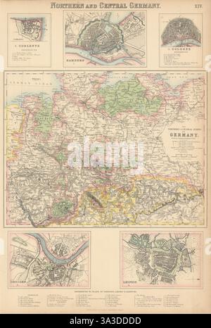 Nord- und Mitteldeutschland. Hamburg Koblenz Köln Dresden Leipzig C1863 Karte Stockfoto