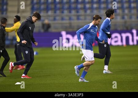 Genk, Belgien. März 2025. Genk's Patrik Hrosovsky wurde vor einem Fußballspiel zwischen KRC Genk und Union Saint-Gilloise am Samstag, den 15. März 2025 in Genk, am 30. Tag der Saison 2024-2025 der ersten Liga der „Jupiler Pro League“ der belgischen Meisterschaft, abgebildet. BELGA FOTO JOHAN EYCKENS Credit: Belga News Agency/Alamy Live News Stockfoto