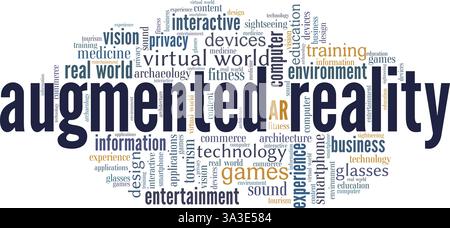 Augmented-Reality-Vektor-Illustration Wortwolke isoliert auf weißem Hintergrund. Stock Vektor