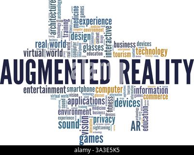 Augmented-Reality-Vektor-Illustration Wortwolke isoliert auf weißem Hintergrund. Stock Vektor
