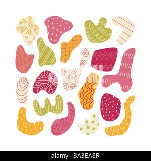 Abstrakte handgezeichnete Formen und Kritzelelemente. Modernes, trendiges und kreatives Vektordesign mit organischen Formen, perfekt für Hintergründe und Muster. Stock Vektor