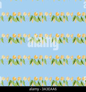 Nahtloses Ostermuster mit Blumen und Eiern Stockfoto