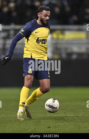 Genk, Belgien. März 2025. Die Union Soufiane Boufal, die während eines Fußballspiels zwischen KRC Genk und Union Saint-Gilloise am Samstag, den 15. März 2025 in Genk, am 30. Tag der Saison 2024-2025 der ersten Liga der „Jupiler Pro League“ der belgischen Meisterschaft, gezeigt wurde. BELGA FOTO JOHAN EYCKENS Credit: Belga News Agency/Alamy Live News Stockfoto