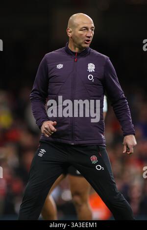 Cardiff, Großbritannien. März 2025. England Head Coach Steve Borthwick während des Guinness 6 Nations Matches Wales gegen England 2025 im Principality Stadium, Cardiff, Vereinigtes Königreich, 15. März 2025 (Foto: Andrew Lewis/News Images) in Cardiff, Vereinigtes Königreich am 15. März 2025. (Foto: Andrew Lewis/News Images/SIPA USA) Credit: SIPA USA/Alamy Live News Stockfoto