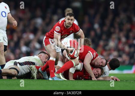 Cardiff, Großbritannien. März 2025. Tomos Williams aus Wales in Aktion. Guinness Six Nations Championship 2025 Match, Wales gegen England im Principality Stadium in Cardiff am Samstag, den 15. März 2025. bild von Andrew Orchard/Andrew Orchard Sportfotografie/Alamy Live News Credit: Andrew Orchard Sportfotografie/Alamy Live News Stockfoto